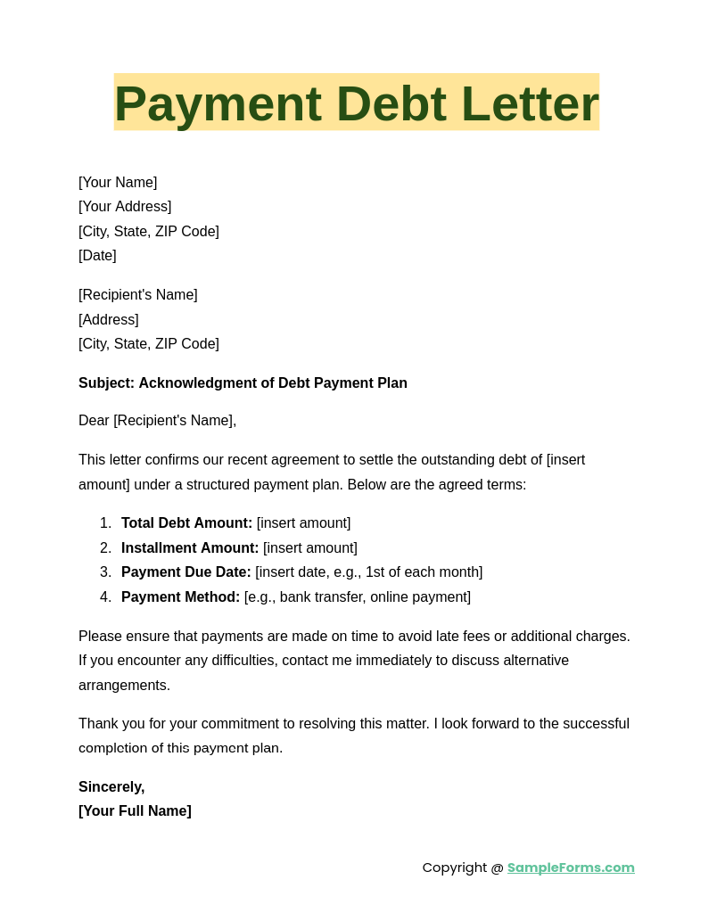 payment debt letter