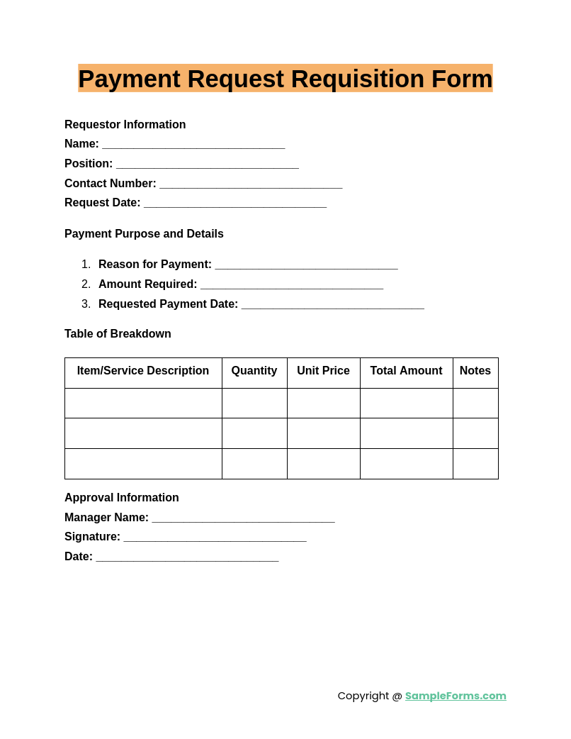 payment request requisition form