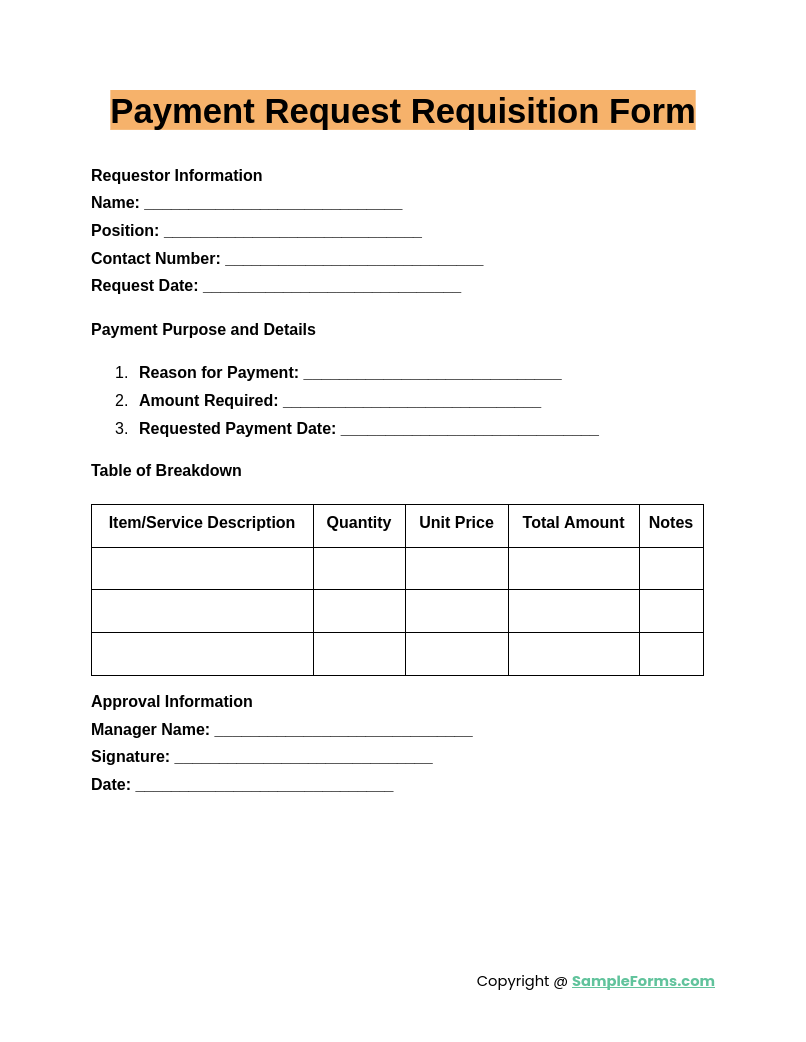 FREE 11+ Payment Requisition Form Samples, PDF, MS Word, Google Docs, Excel