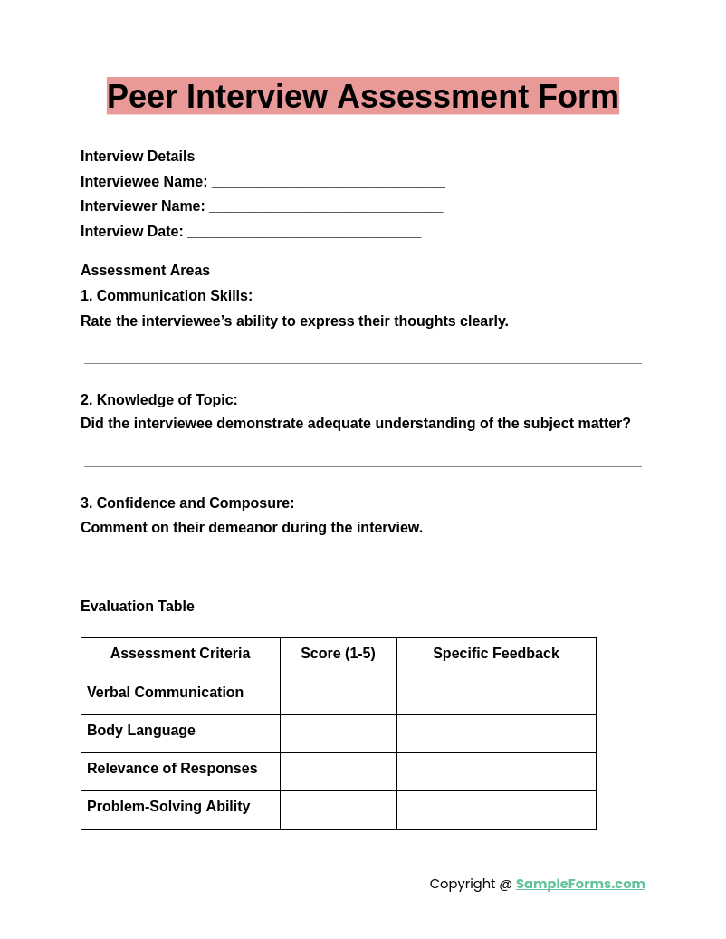 peer interview assessment form