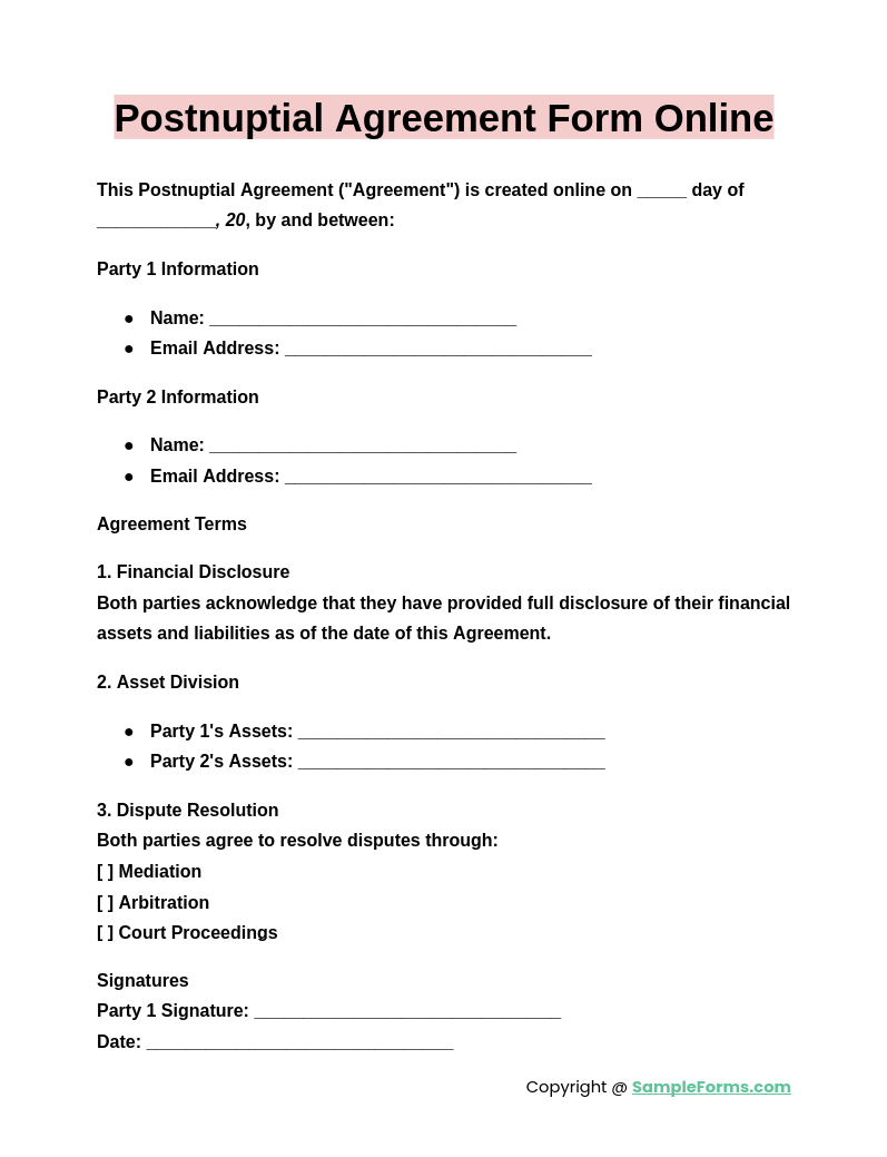 postnuptial agreement form online