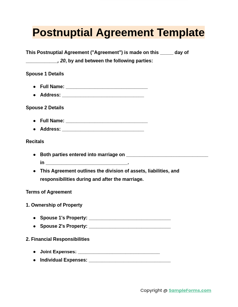 postnuptial agreement template