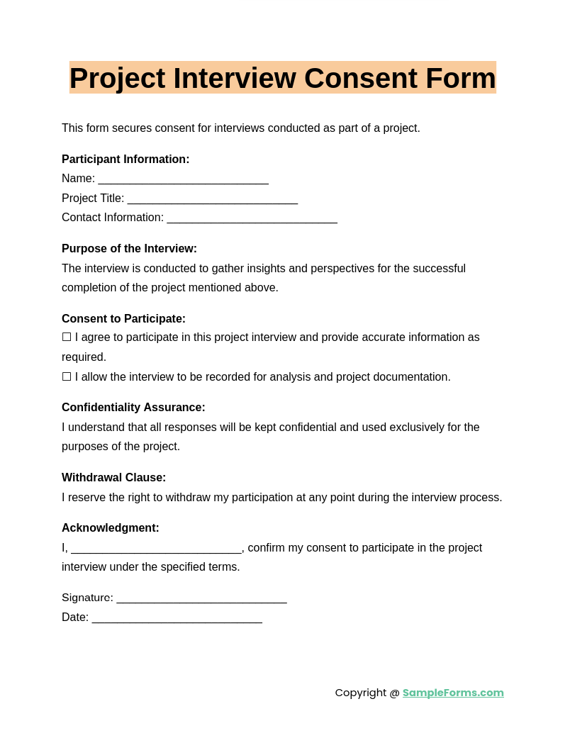 FREE 13+ Interview Consent Form Samples, PDF, MS Word, Google Docs