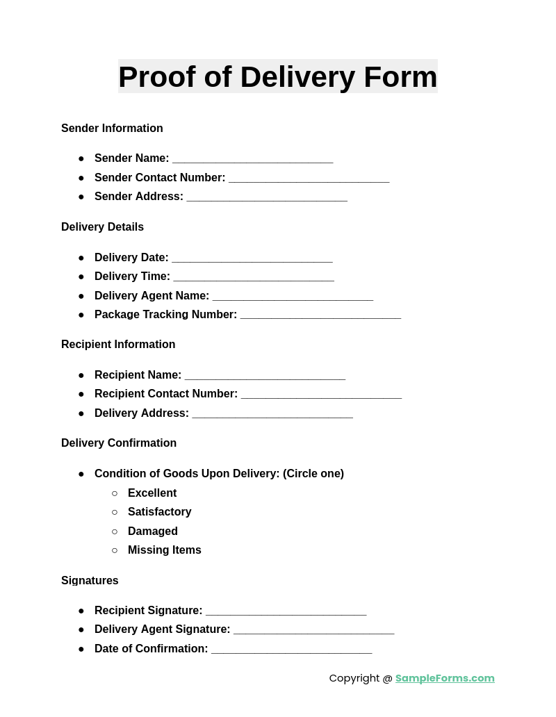 proof of delivery form