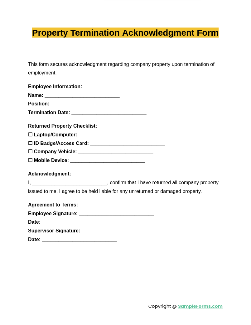 property termination acknowledgment form