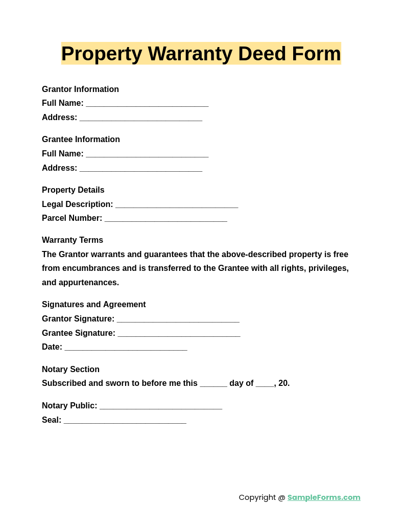 property warranty deed form