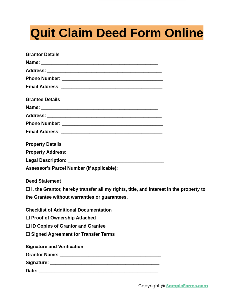 quit claim deed form online