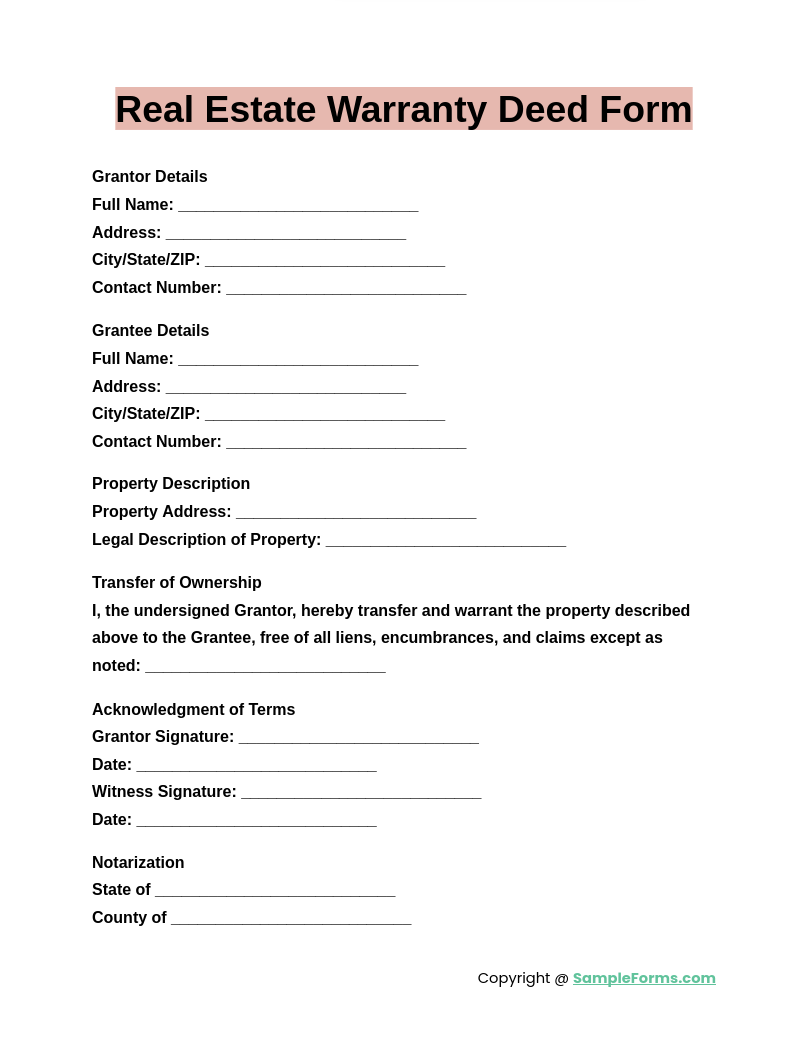 real estate warranty deed form