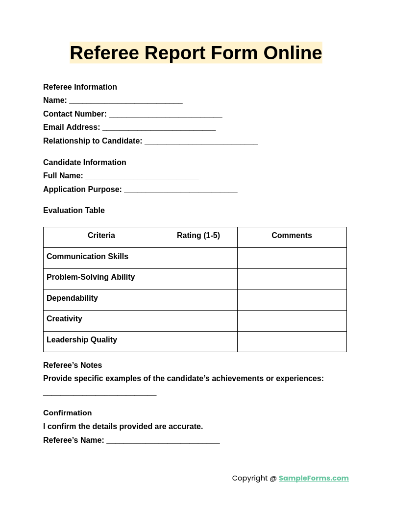 referee report form online