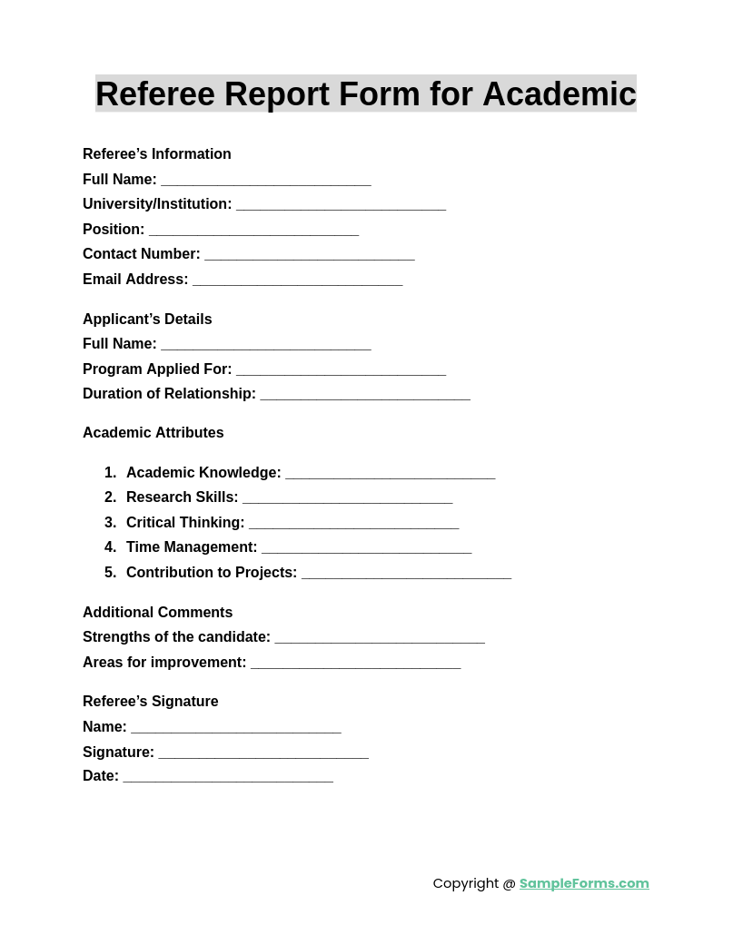 referee report form for academic