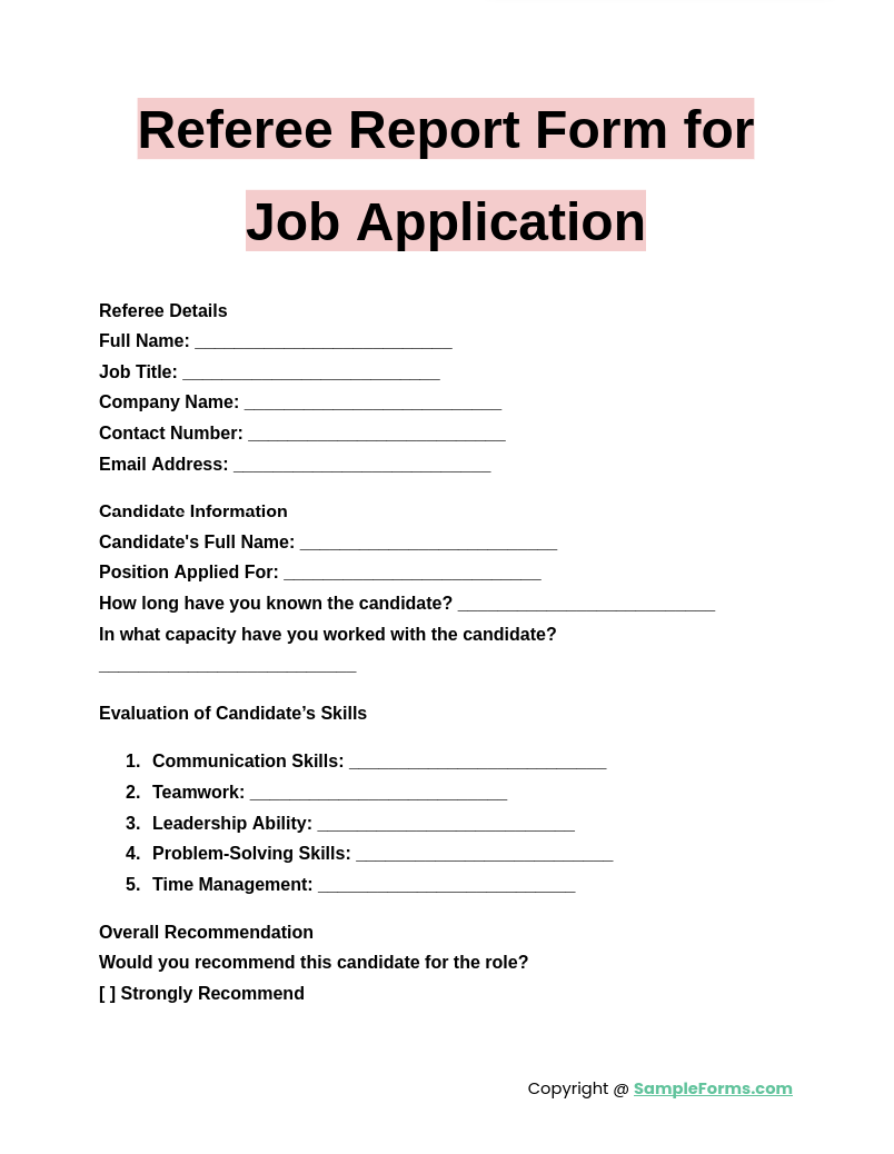 referee report form for job application