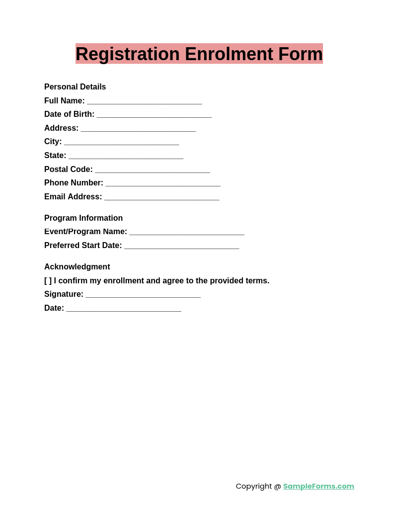 registration enrolment form