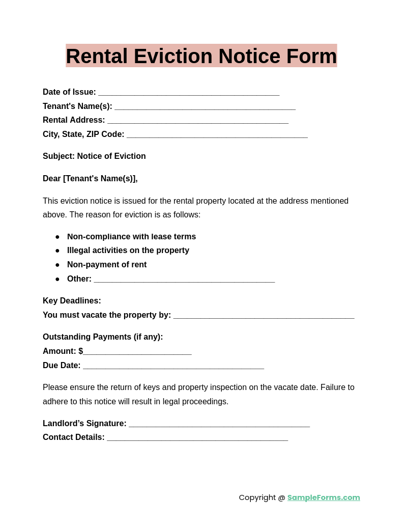 rental eviction notice form