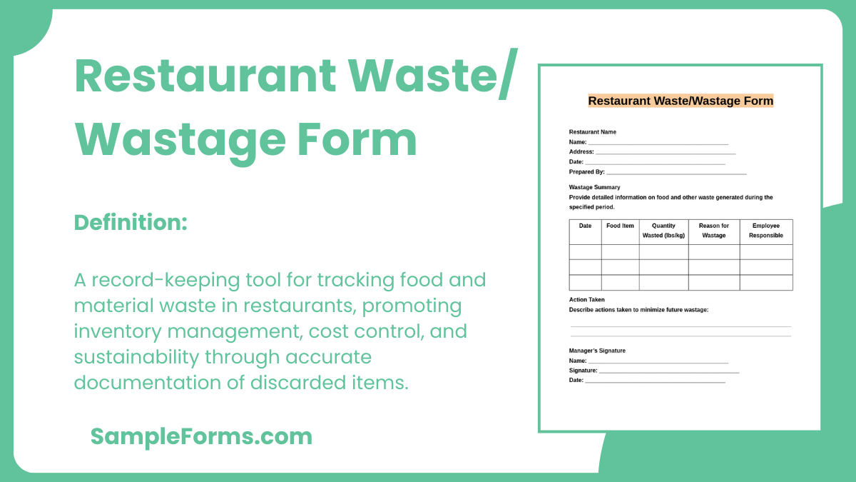 restaurant wastewastage form