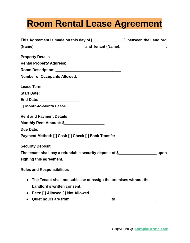 room rental lease agreement