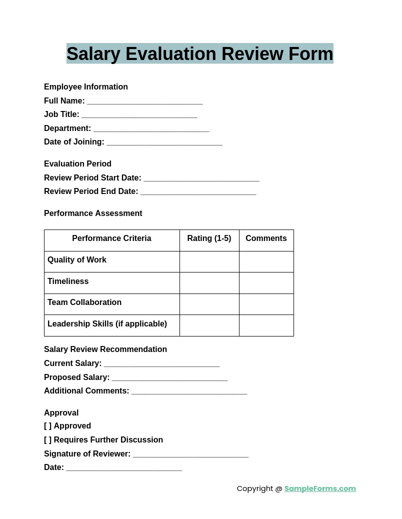 salary evaluation review form