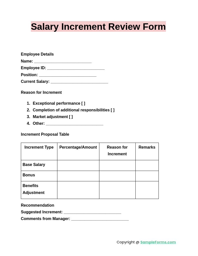 salary increment review form