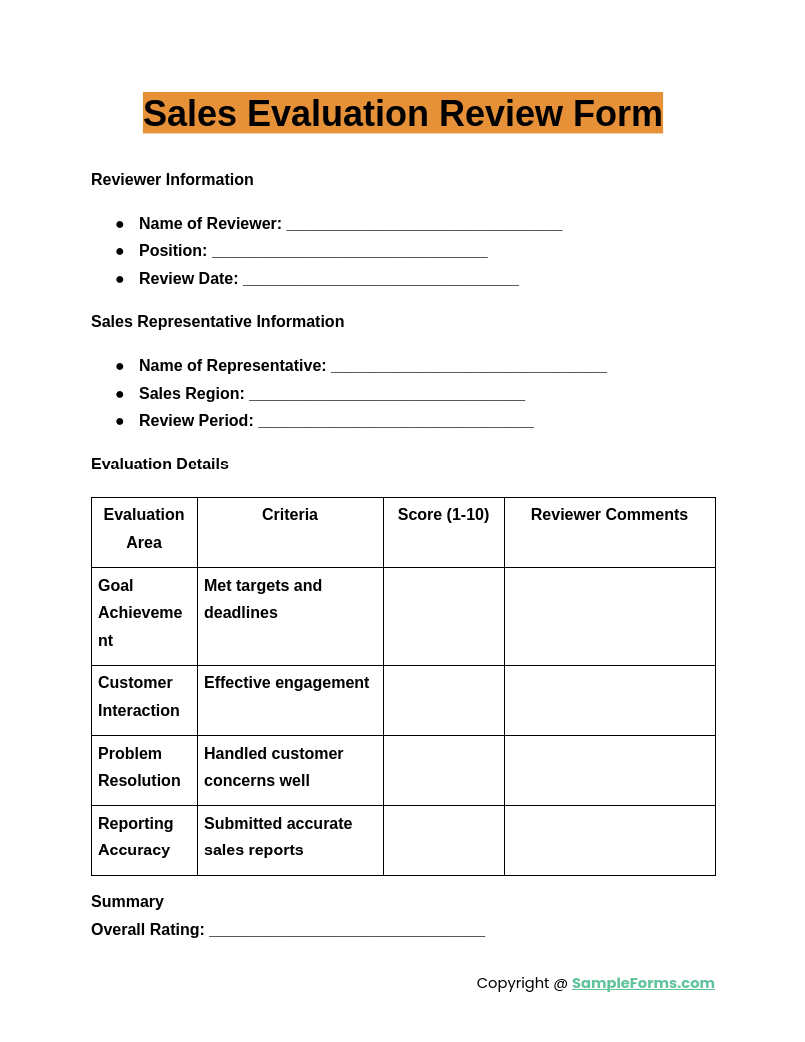 sales evaluation review form