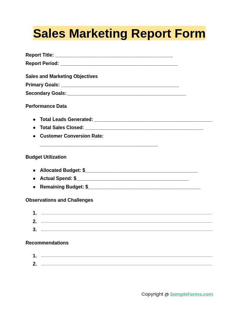 sales marketing report form