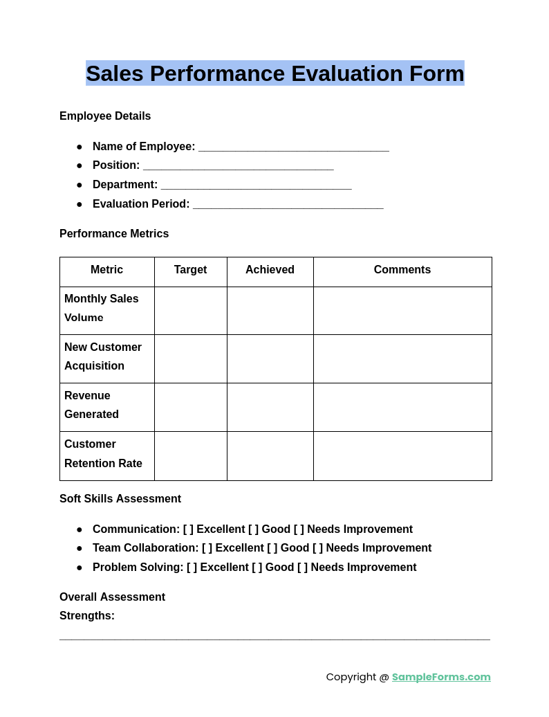 sales performance evaluation form