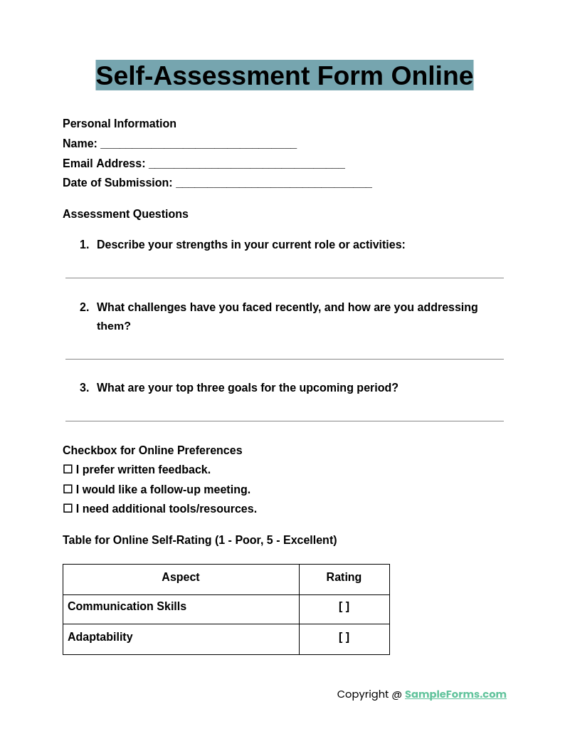 self assessment form online