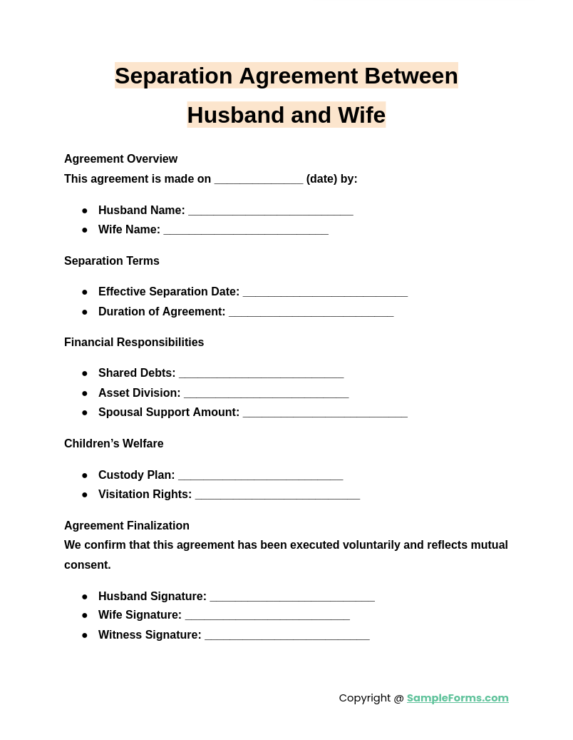 separation agreement between husband and wife