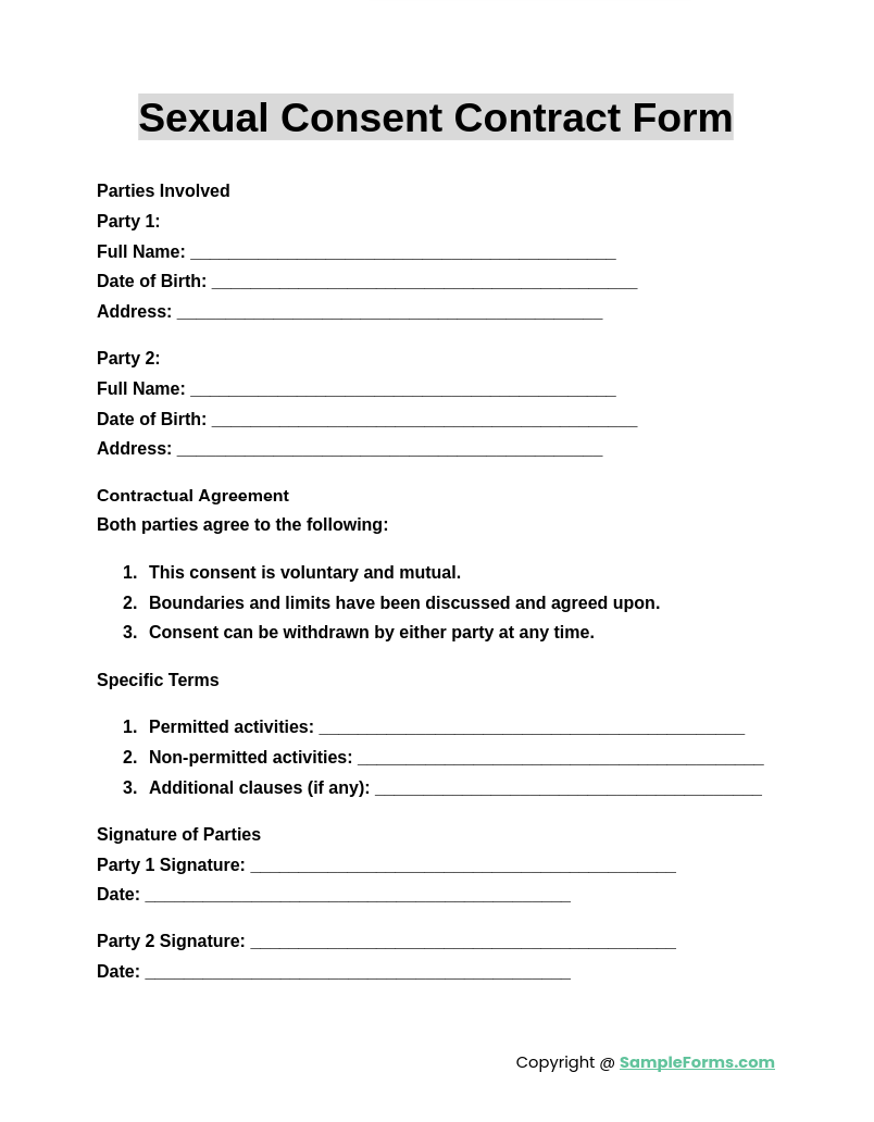 sexual consent contract form