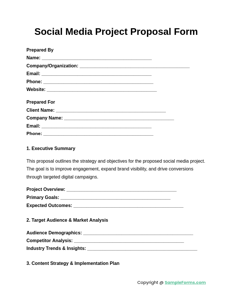 FREE 11+ Social Media Proposal Form Samples, PDF, MS Word, Google Docs