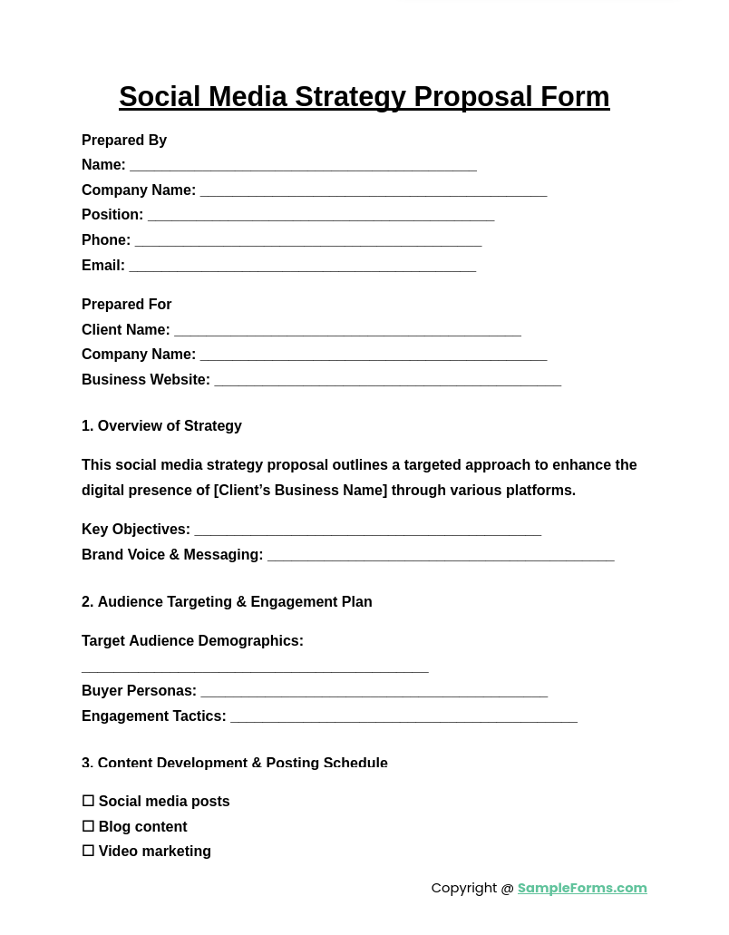 social media strategy proposal form