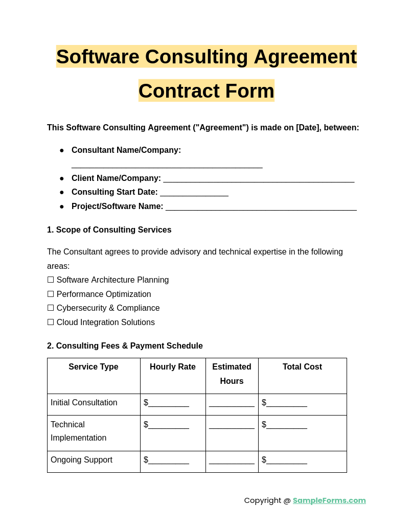 software consulting agreement contract form