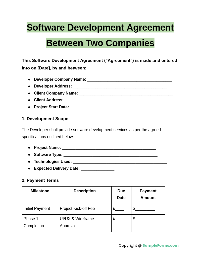 software development agreement between two companies