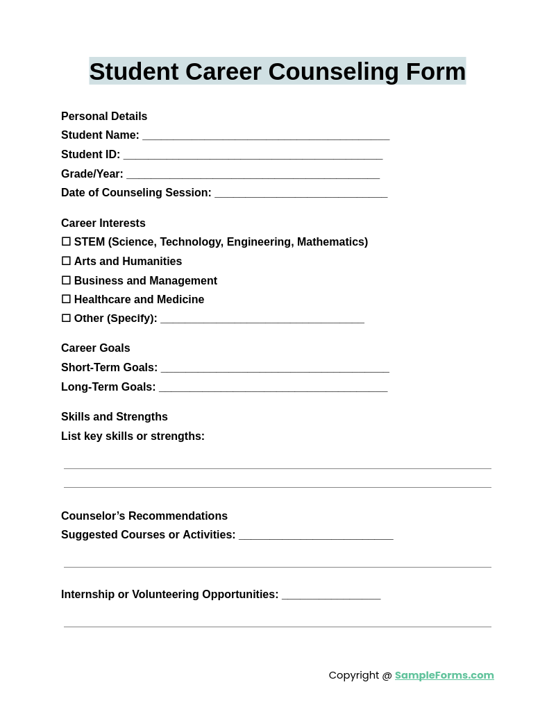 student career counseling form