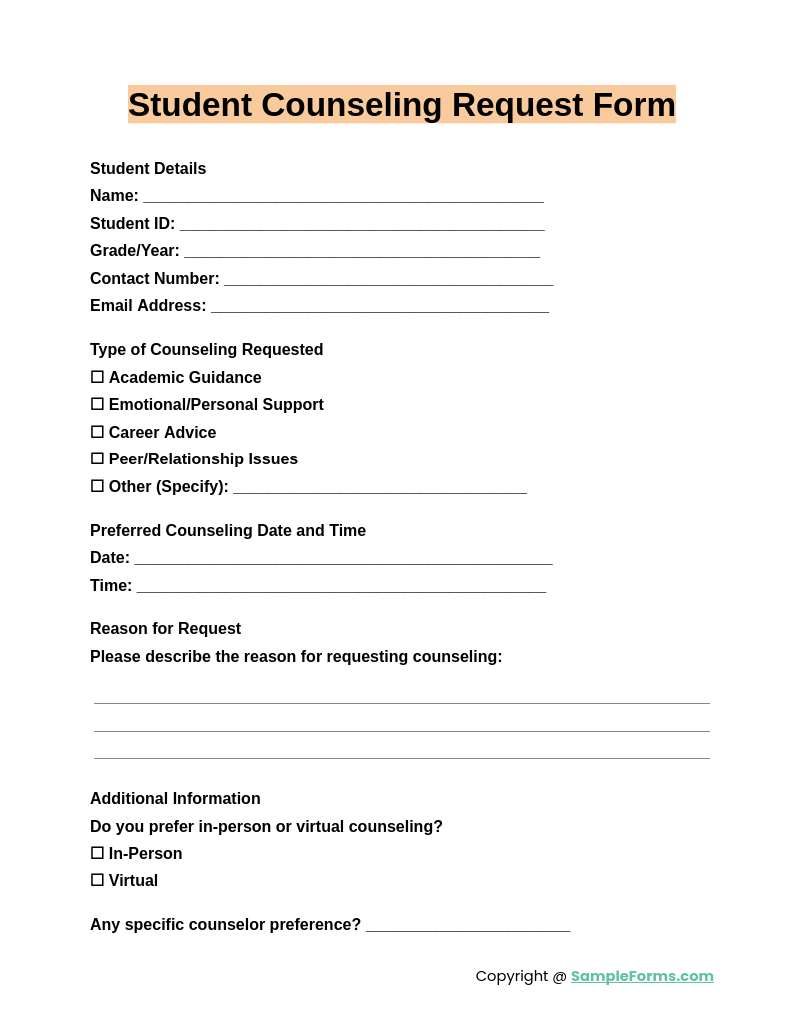 student counseling request form