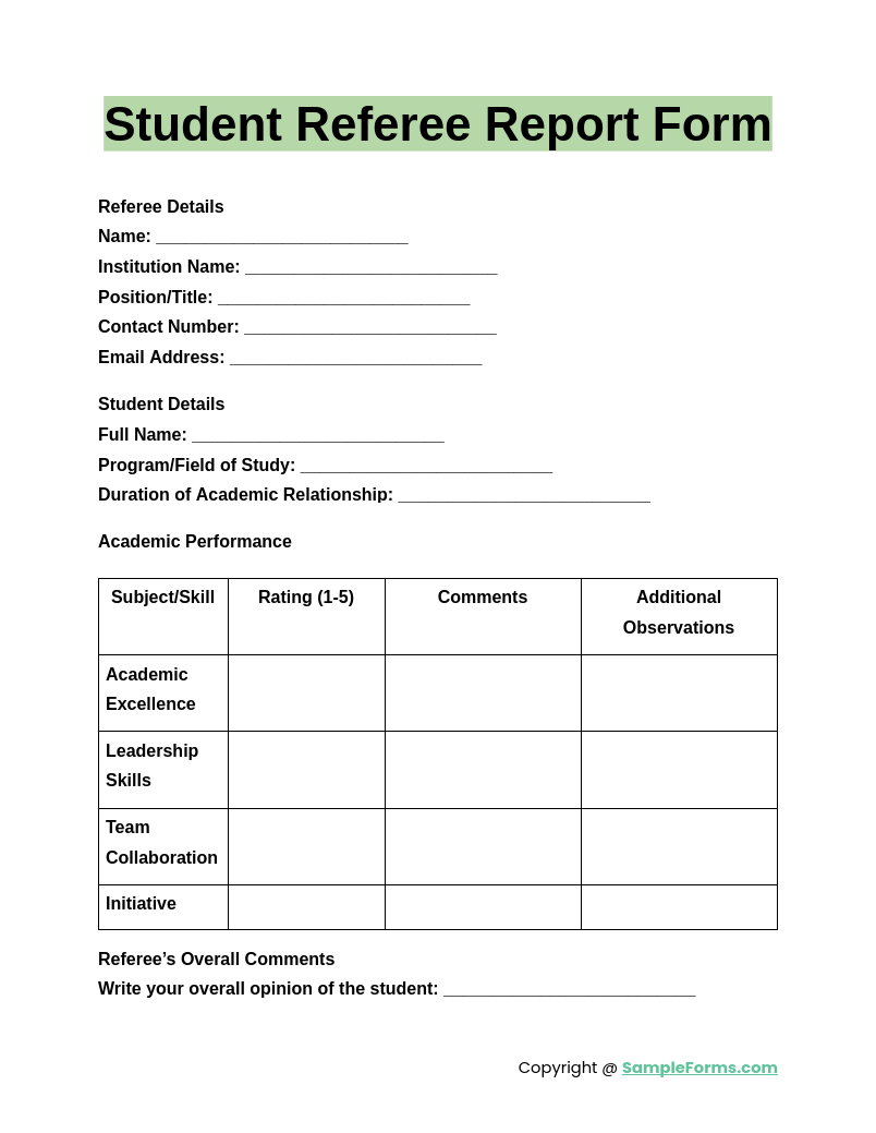 student referee report form