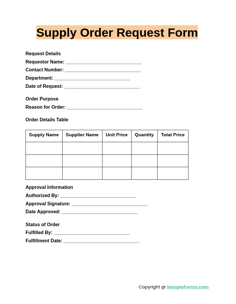 supply order request form