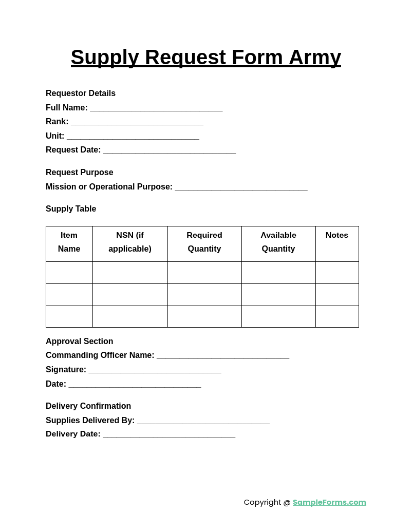 supply request form army