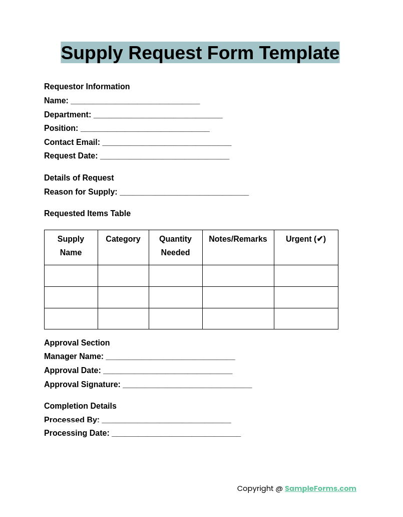 FREE 16+ Supply Request Form Samples, PDF, MS Word, Google Docs, Excel