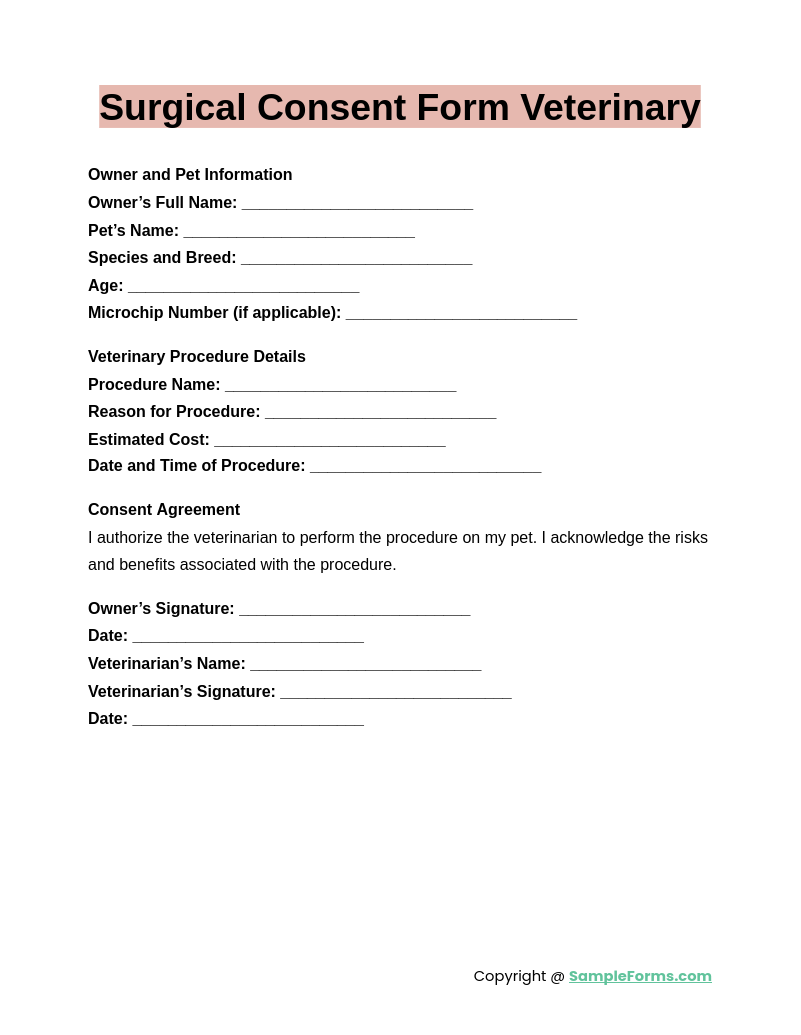 surgical consent form veterinary