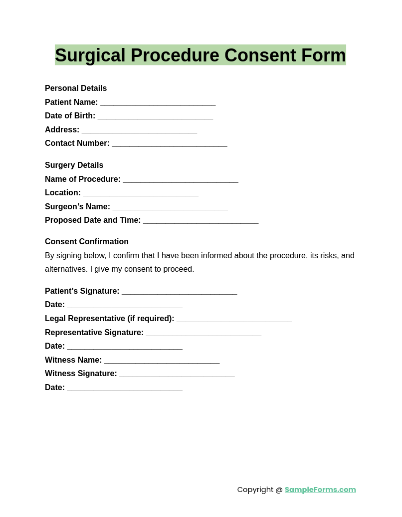 surgical procedure consent form