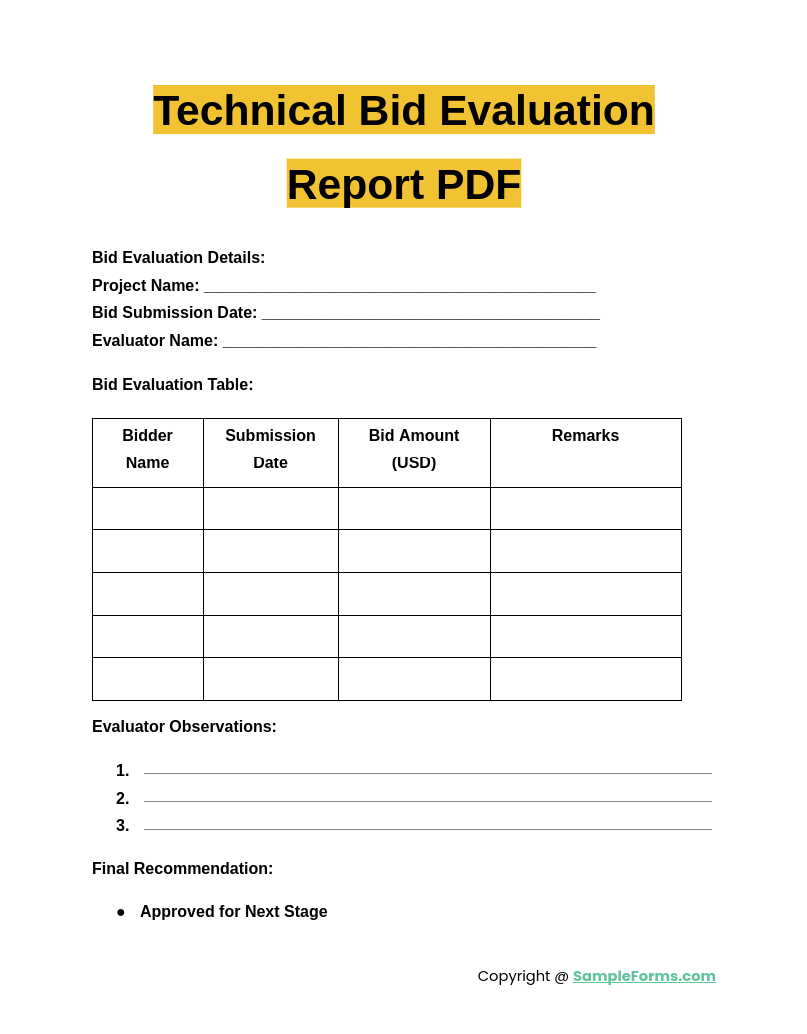 technical bid evaluation report pdf