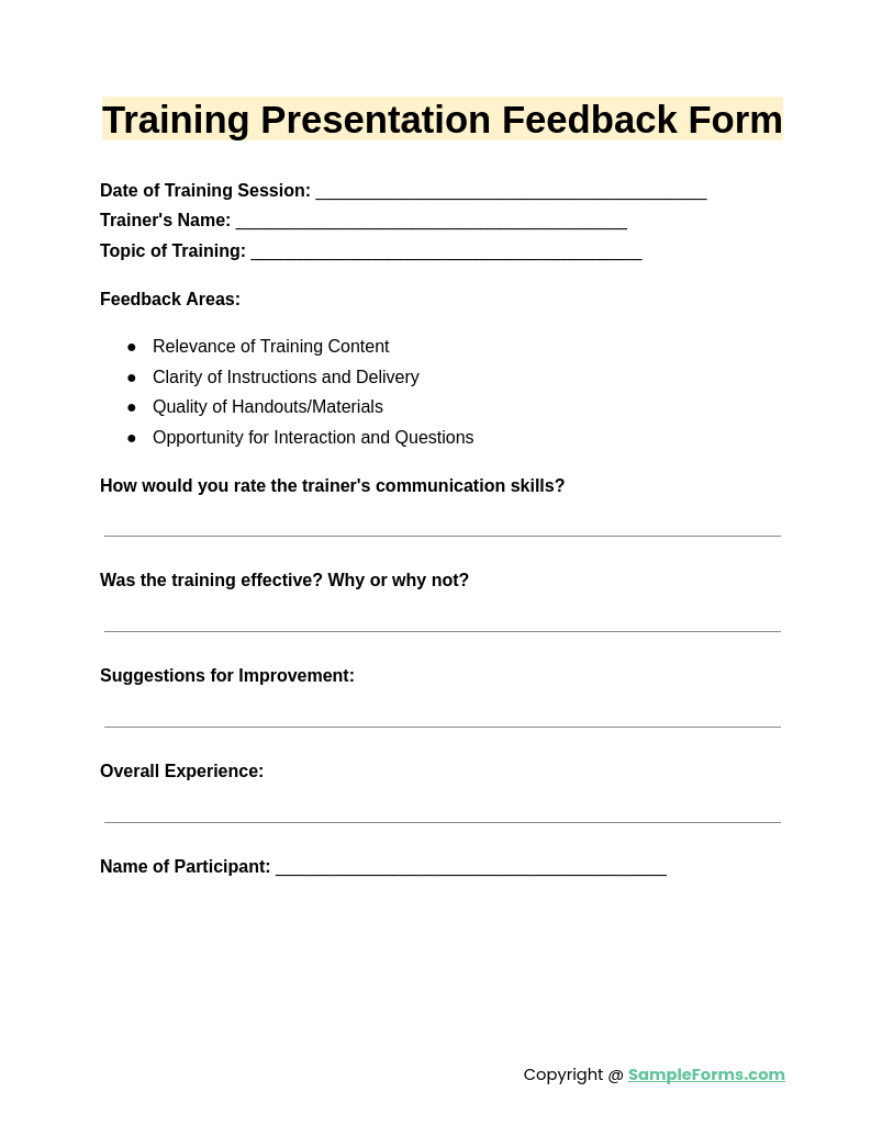 training presentation feedback form