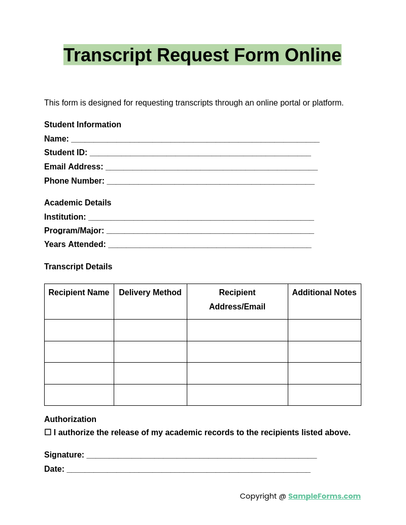 FREE 14+ Transcript Request Form Samples, PDF, MS Word, Google Docs, Excel