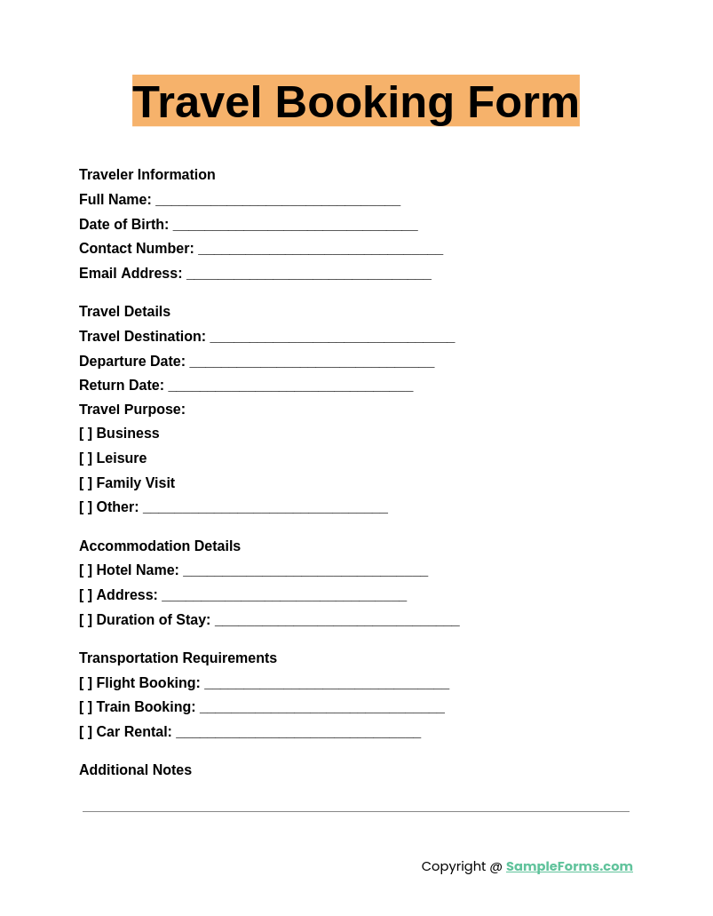 travel booking form