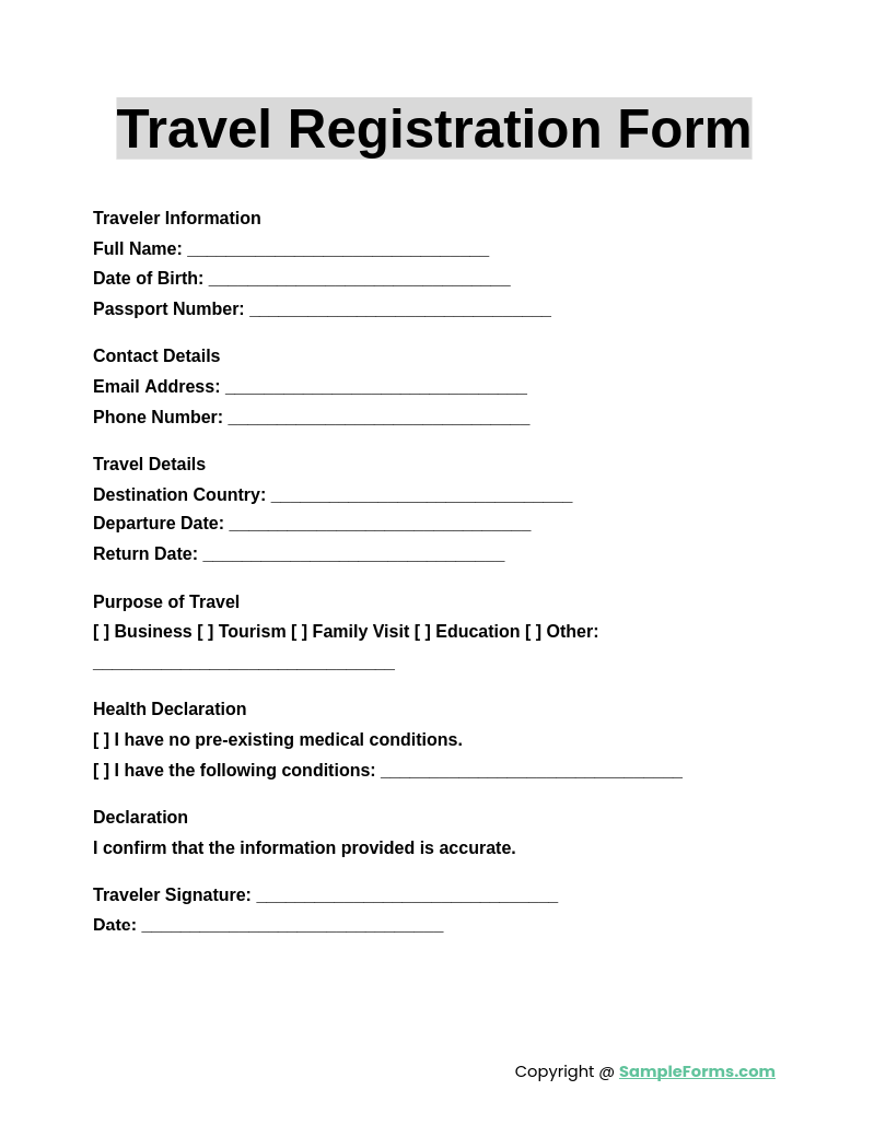 travel registration form