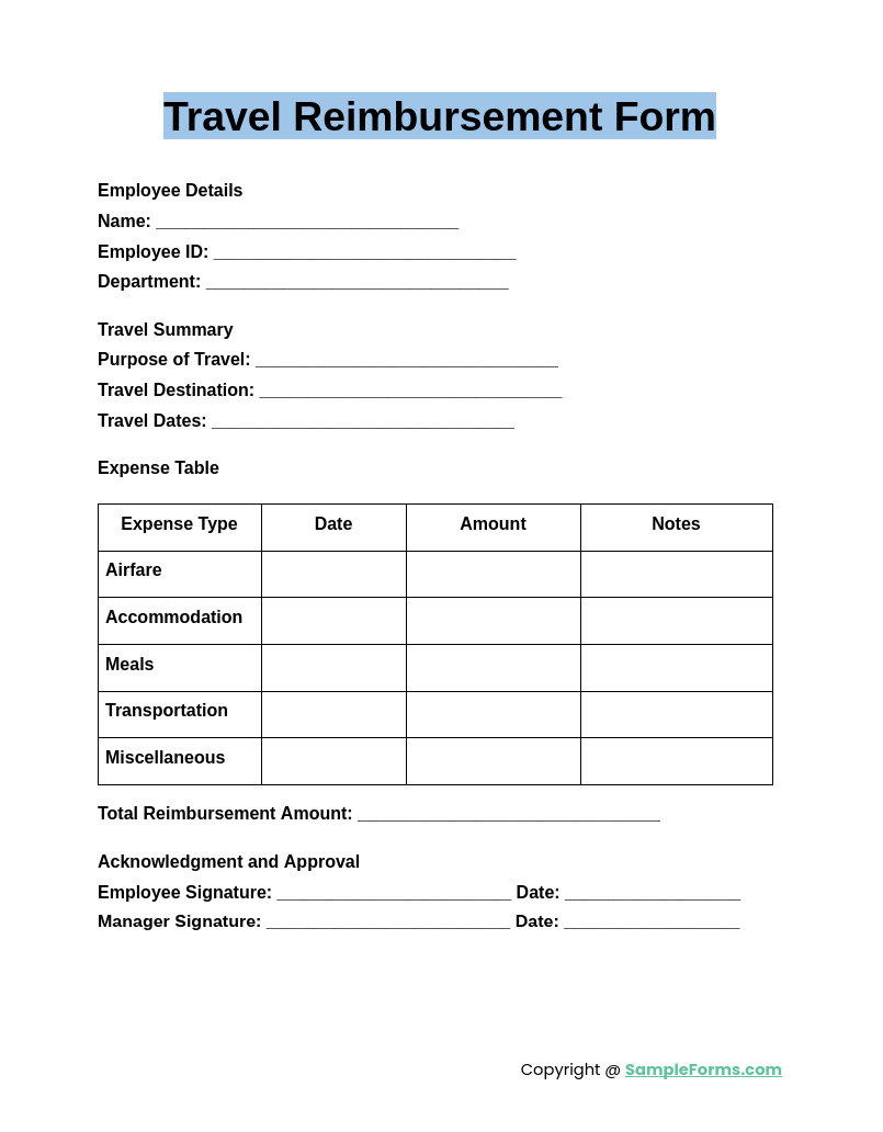 travel reimbursement form