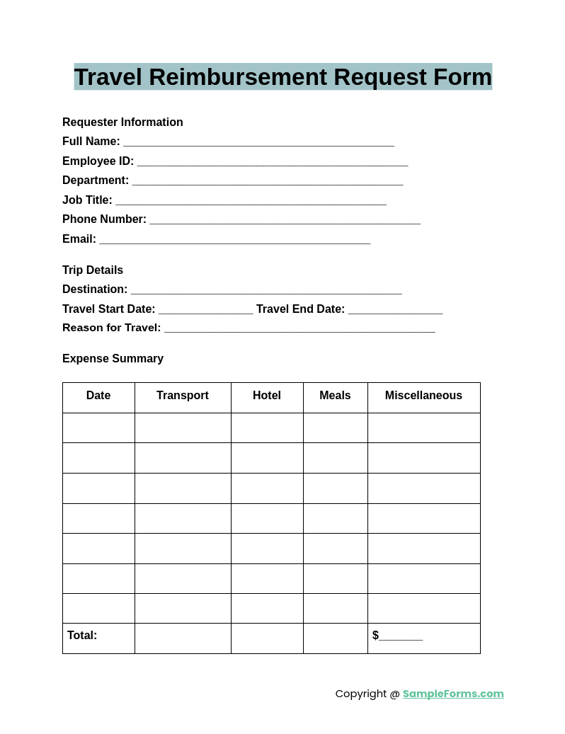 travel reimbursement request form