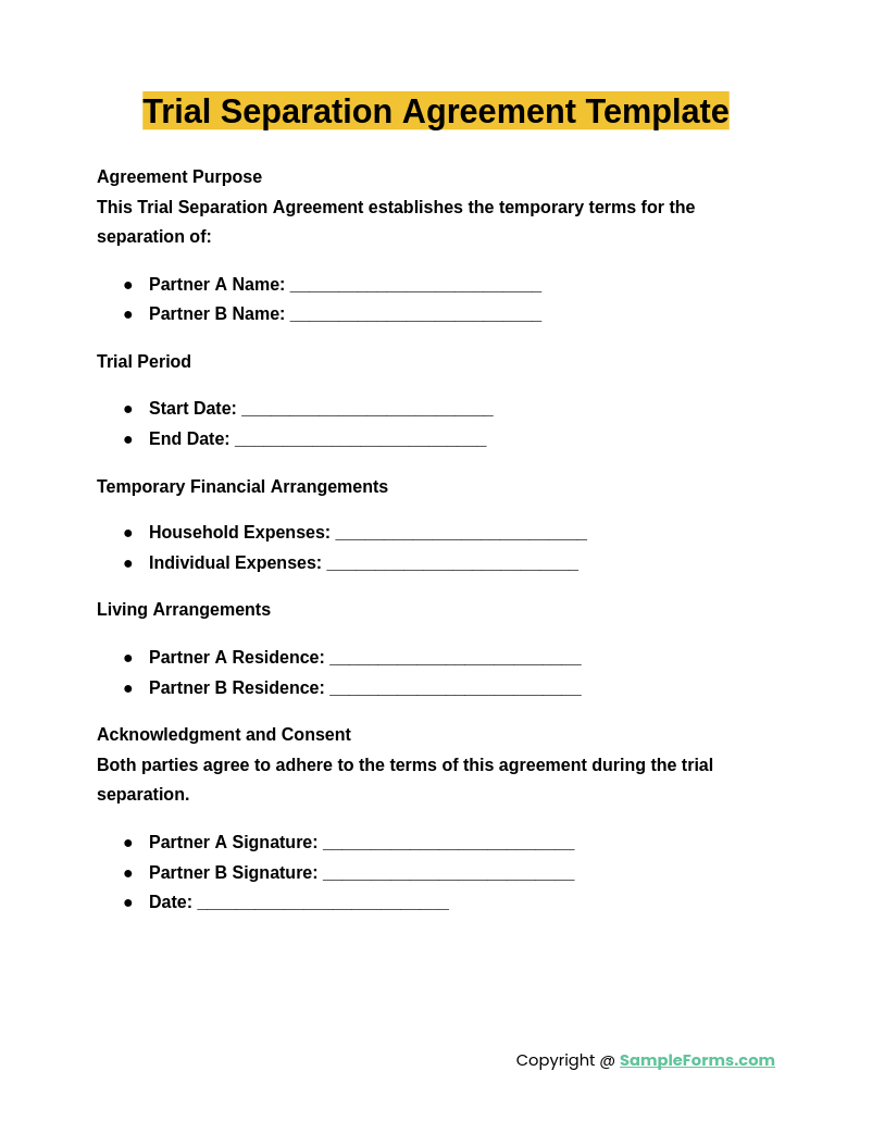 trial separation agreement template