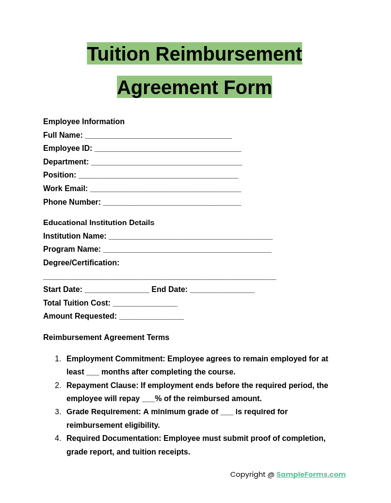 FREE 13+ Tuition Reimbursement Form Samples, PDF, MS Word, Google Docs ...