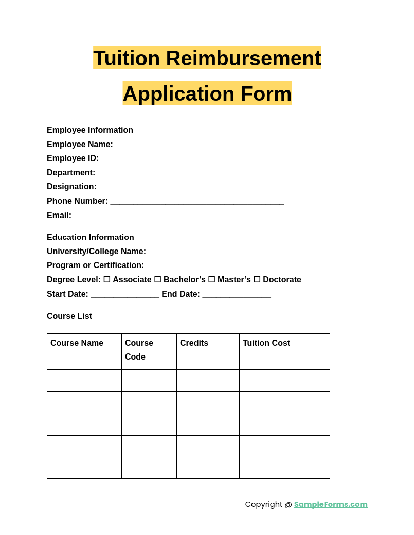 tuition reimbursement application form