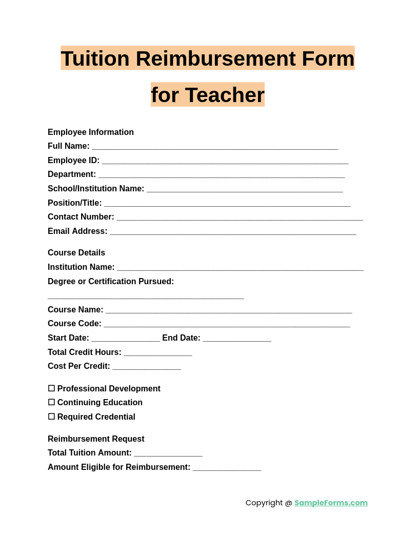 tuition reimbursement form for teacher